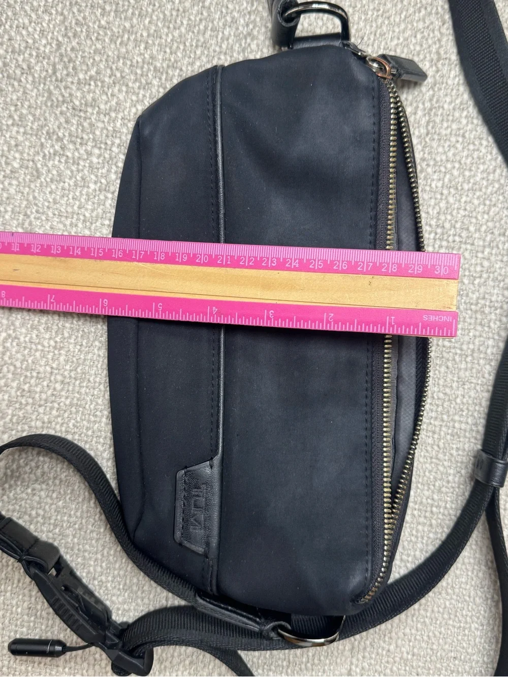 Tumi Black Nylon Crossbody Belt Bag with Top Zip